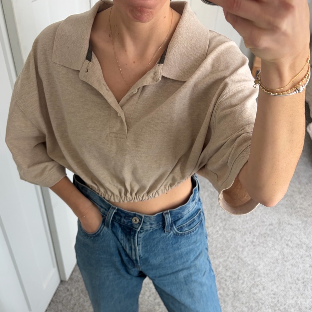 Vintage Beige Cropped Polo Shirt